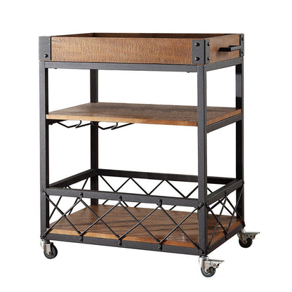 Modern Open Storage Kitchen Trolley Pine Wood Rolling Prep Table