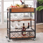 Modern Open Storage Kitchen Trolley Pine Wood Rolling Prep Table