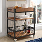 Modern Open Storage Kitchen Trolley Pine Wood Rolling Prep Table