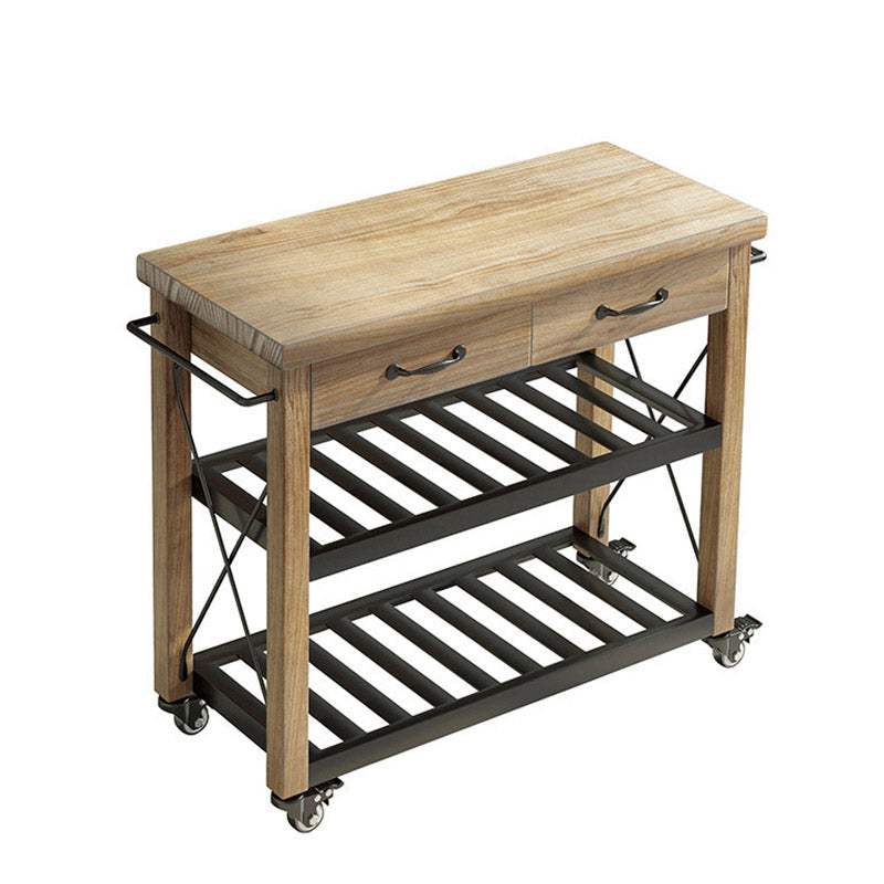 Modern Open Storage Kitchen Trolley Rolling Pine Wood Prep Table Natural Clearhalo 'furn' 'furn_kitchen_islands_carts' 'Furniture' 'Kitchen & Dining Furniture' 'Kitchen Islands & Carts' 'kitchen_islands_carts' 6886754