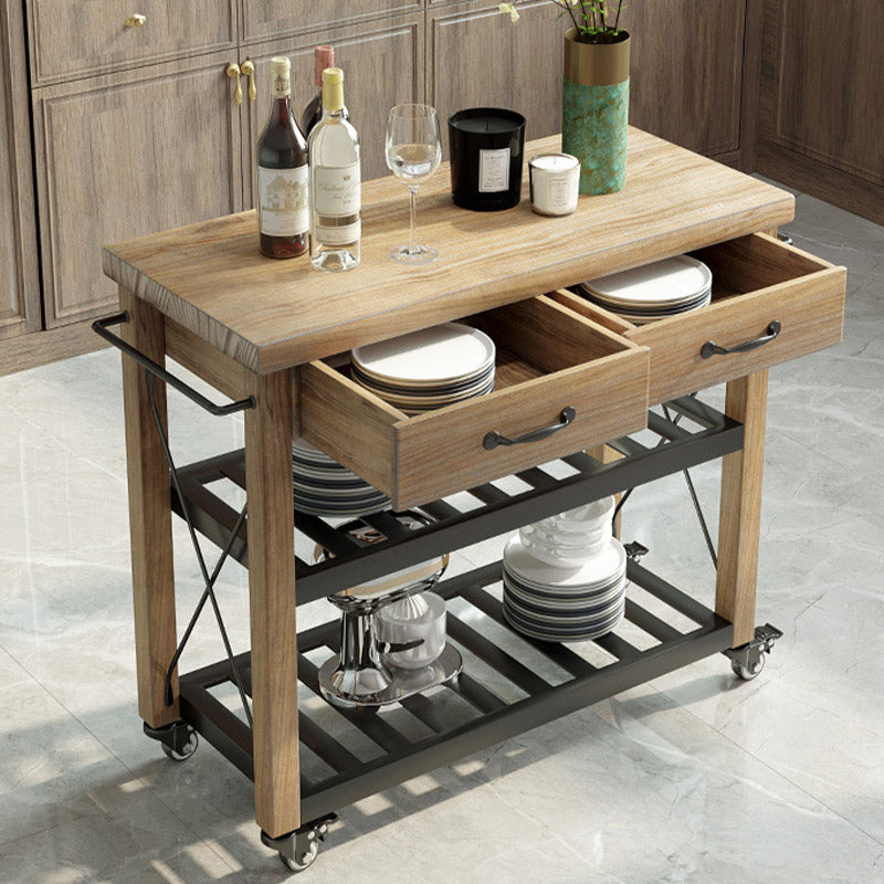 Modern Open Storage Kitchen Trolley Rolling Pine Wood Prep Table Clearhalo 'furn' 'furn_kitchen_islands_carts' 'Furniture' 'Kitchen & Dining Furniture' 'Kitchen Islands & Carts' 'kitchen_islands_carts' 6886756