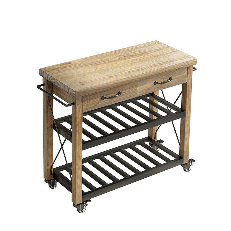 Modern Open Storage Kitchen Trolley Rolling Pine Wood Prep Table Clearhalo 'furn' 'furn_kitchen_islands_carts' 'Furniture' 'Kitchen & Dining Furniture' 'Kitchen Islands & Carts' 'kitchen_islands_carts' 6886757