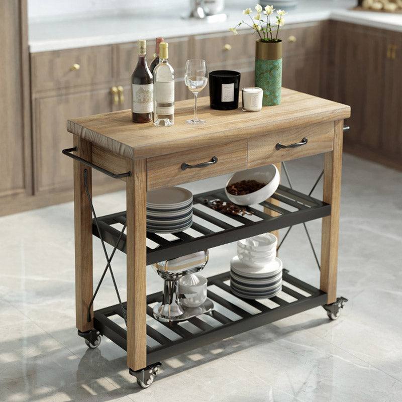 Modern Open Storage Kitchen Trolley Rolling Pine Wood Prep Table Clearhalo 'furn' 'furn_kitchen_islands_carts' 'Furniture' 'Kitchen & Dining Furniture' 'Kitchen Islands & Carts' 'kitchen_islands_carts' 6886764