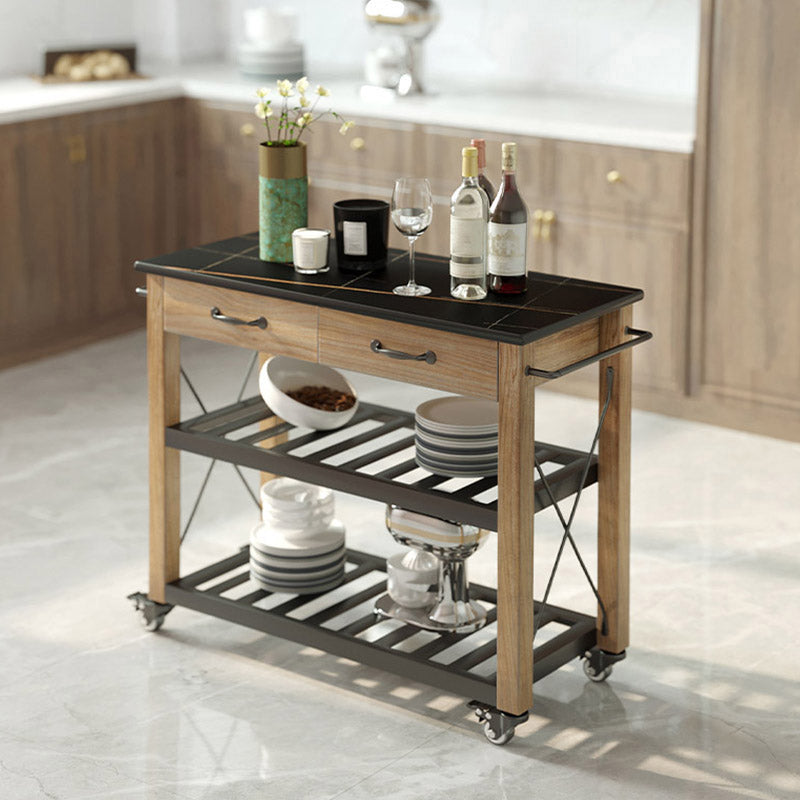 Modern Open Storage Kitchen Trolley Rolling Pine Wood Prep Table Clearhalo 'furn' 'furn_kitchen_islands_carts' 'Furniture' 'Kitchen & Dining Furniture' 'Kitchen Islands & Carts' 'kitchen_islands_carts' 6886767
