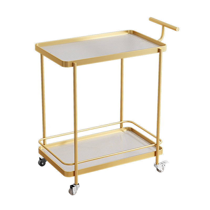Dining Room Modern Prep Table Rolling Open Shelves Kitchen Trolley Gold 2 Glass Clearhalo 'furn' 'furn_kitchen_islands_carts' 'Furniture' 'Kitchen & Dining Furniture' 'Kitchen Islands & Carts' 'kitchen_islands_carts' 6886806