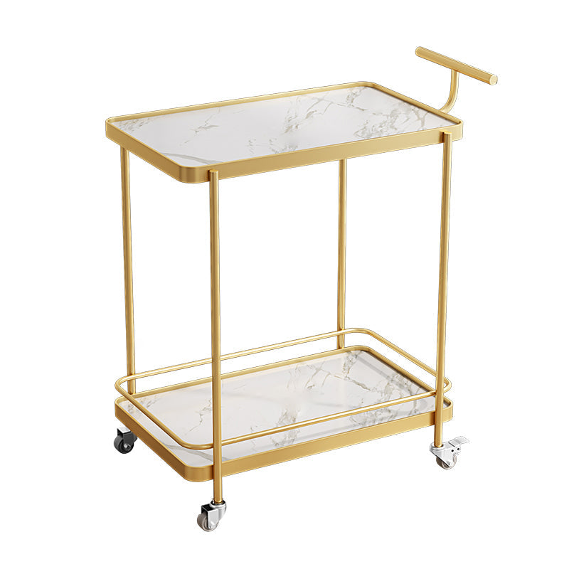 Dining Room Modern Prep Table Rolling Open Shelves Kitchen Trolley Gold 2 Faux Marble Clearhalo 'furn' 'furn_kitchen_islands_carts' 'Furniture' 'Kitchen & Dining Furniture' 'Kitchen Islands & Carts' 'kitchen_islands_carts' 6886808