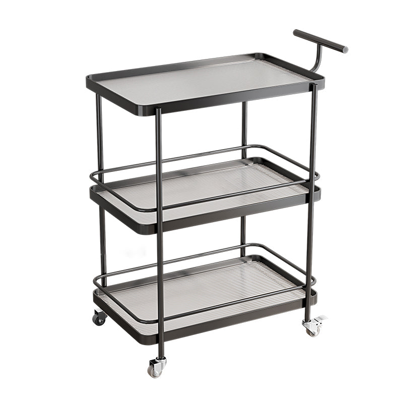 Dining Room Modern Prep Table Rolling Open Shelves Kitchen Trolley Black 3 Glass Clearhalo 'furn' 'furn_kitchen_islands_carts' 'Furniture' 'Kitchen & Dining Furniture' 'Kitchen Islands & Carts' 'kitchen_islands_carts' 6886809