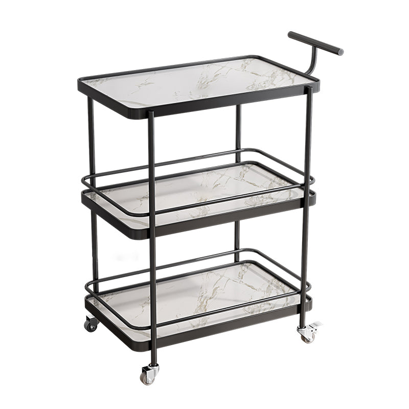 Dining Room Modern Prep Table Rolling Open Shelves Kitchen Trolley Black 3 Faux Marble Clearhalo 'furn' 'furn_kitchen_islands_carts' 'Furniture' 'Kitchen & Dining Furniture' 'Kitchen Islands & Carts' 'kitchen_islands_carts' 6886812