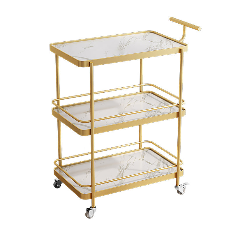 Dining Room Modern Prep Table Rolling Open Shelves Kitchen Trolley Gold 3 Faux Marble Clearhalo 'furn' 'furn_kitchen_islands_carts' 'Furniture' 'Kitchen & Dining Furniture' 'Kitchen Islands & Carts' 'kitchen_islands_carts' 6886815
