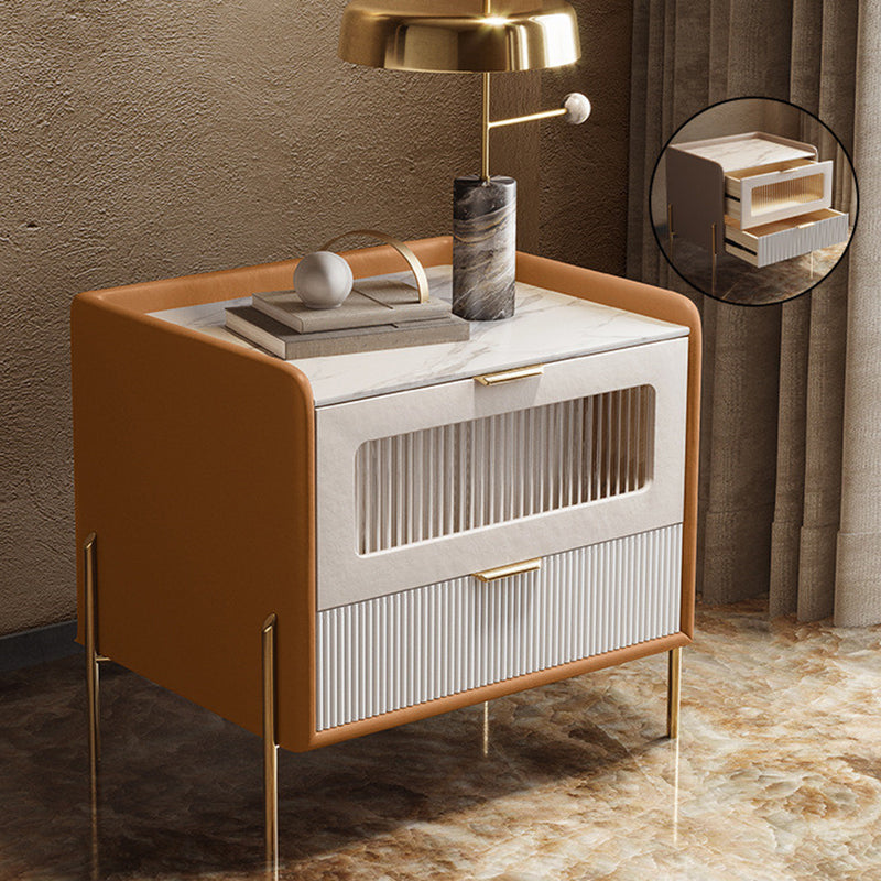 2 Drawers Contemporary Bedside Cabinet Antique Finish Bed Nightstand