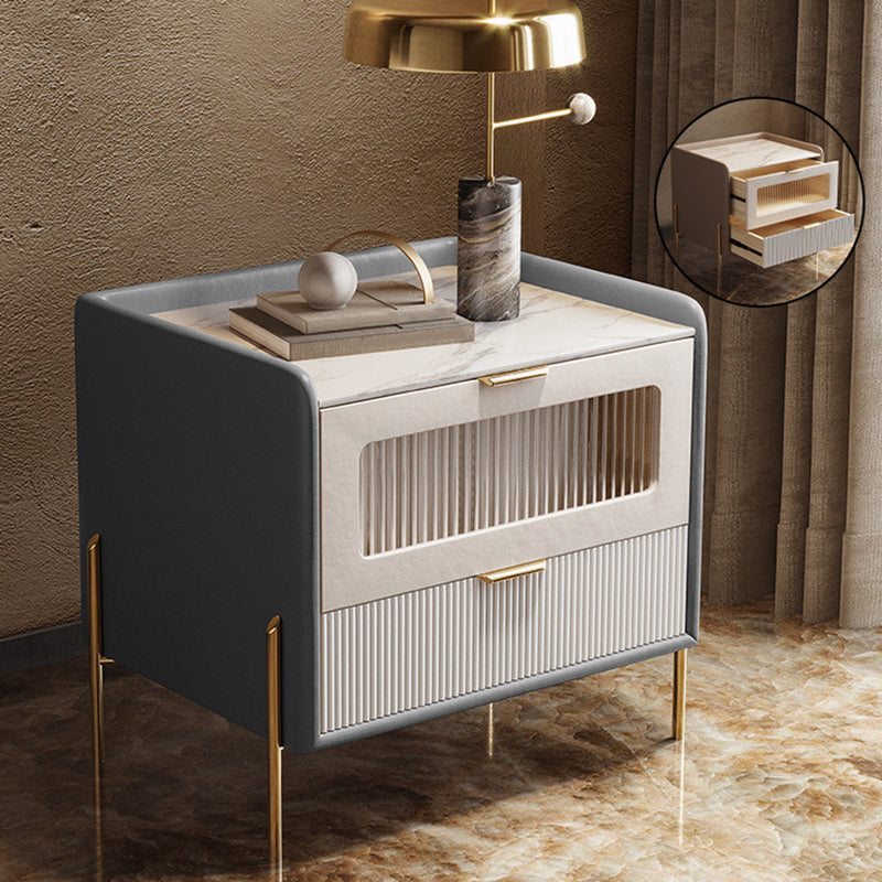 2 Drawers Contemporary Bedside Cabinet Antique Finish Bed Nightstand