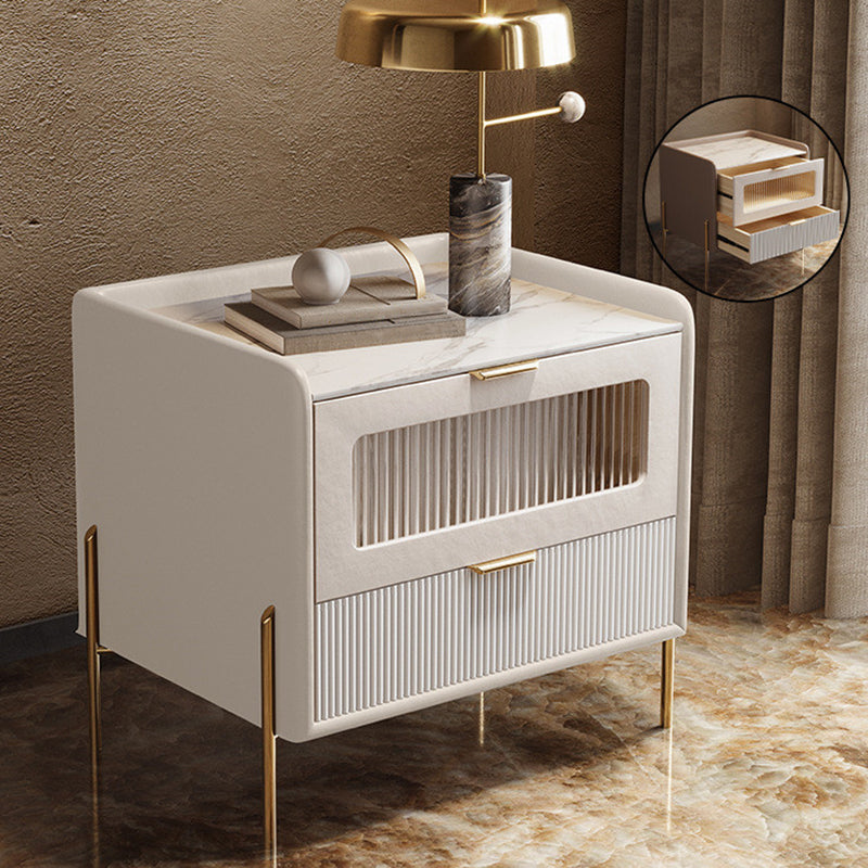 2 Drawers Contemporary Bedside Cabinet Antique Finish Bed Nightstand