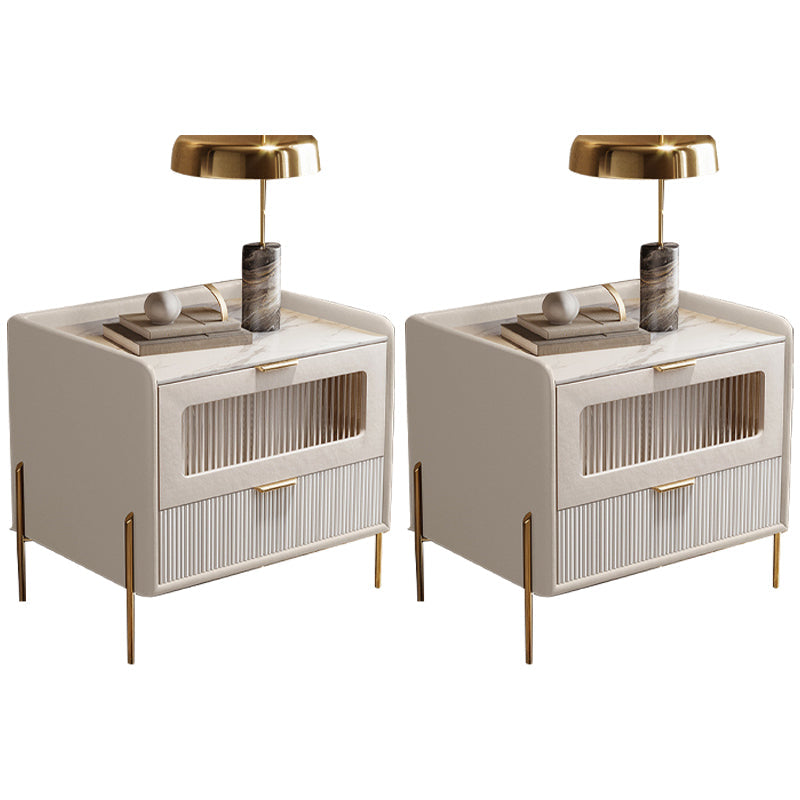 2 Drawers Contemporary Bedside Cabinet Antique Finish Bed Nightstand