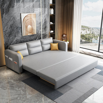 Modern Faux Leather Sleeper Upholstered Square Arms Sofa Bed in Gray