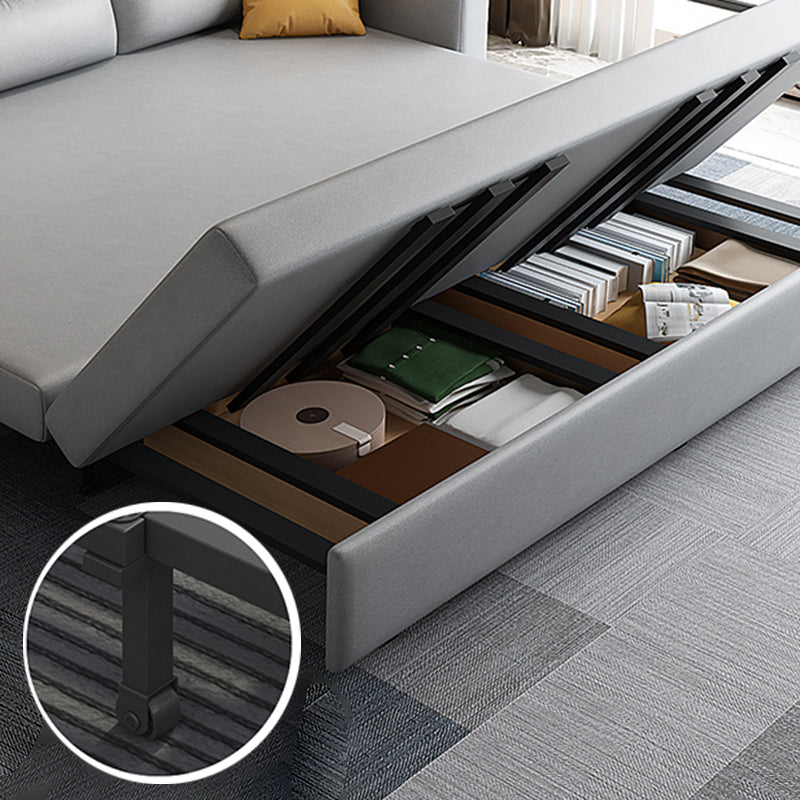 Modern Faux Leather Sleeper Upholstered Square Arms Sofa Bed in Gray