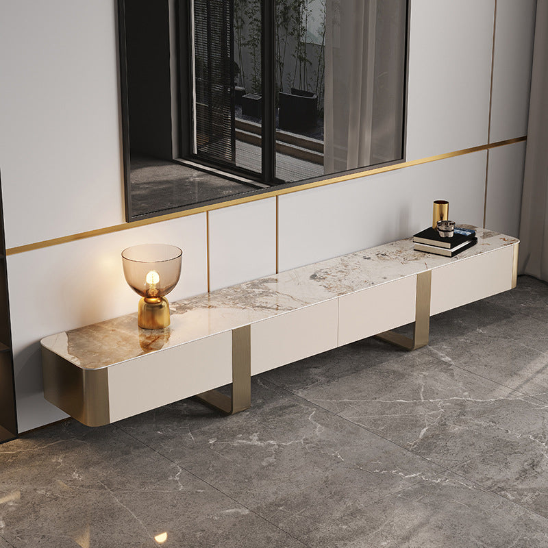 Glam Media Console Stone TV Stand with Drawers for Living Room 94.5"L x 16"W x 16"H Champagne Clearhalo 'furn' 'furn_tv_stands_entertainment_centers' 'Furniture' 'Living Room Furniture' 'TV Stands & Entertainment Centers' 'TV Stands & Media Storage Furniture' 'tv_stands_entertainment_centers' 6890383