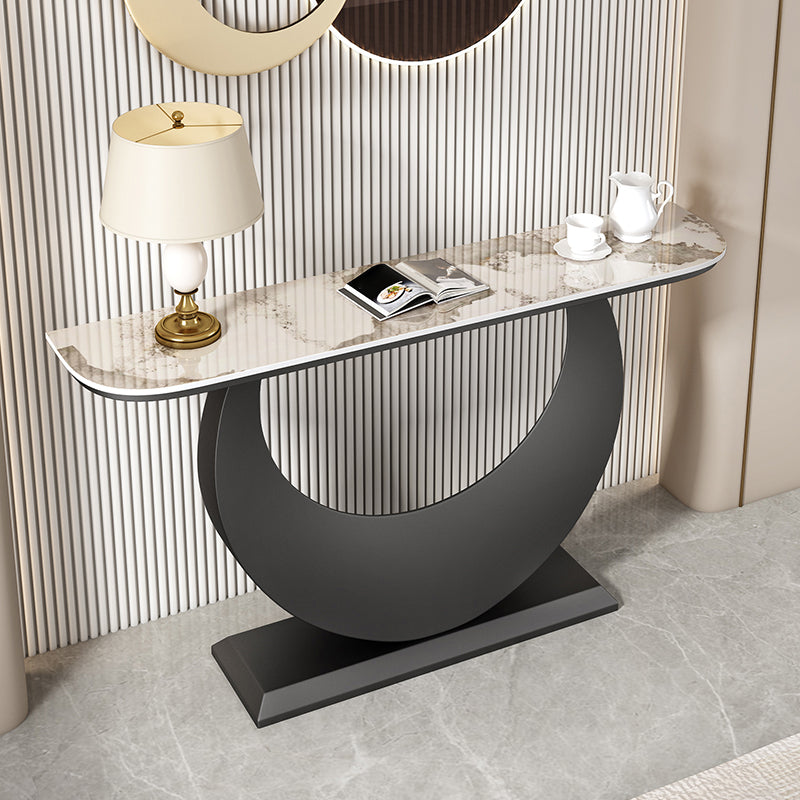 Stone Half Moon Accent Table 1-shelf 11.81" Wide Console Table for Hall 59"L x 12"W x 31"H Black Pandora Gold Clearhalo 'Console Tables' 'console_tables' 'Entry & Mudroom Furniture' 'furn' 'furn_console_tables' 'Furniture' 6890961