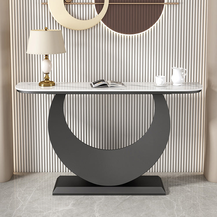 Stone Half Moon Accent Table 1-shelf 11.81" Wide Console Table for Hall Clearhalo 'Console Tables' 'console_tables' 'Entry & Mudroom Furniture' 'furn' 'furn_console_tables' 'Furniture' 6890981