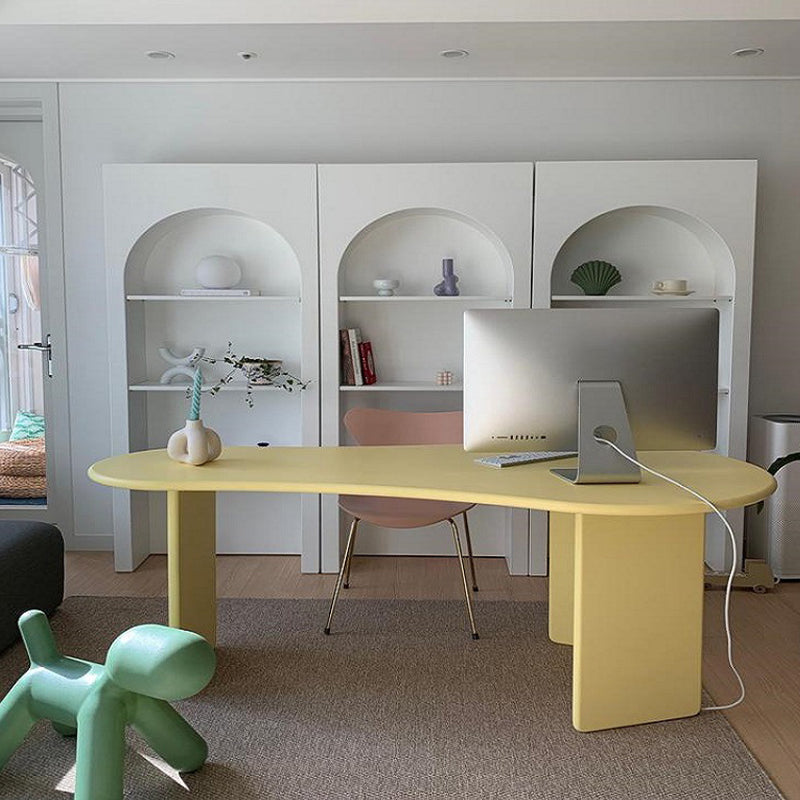 Irregular Shaped Office Conference Table Wood Writing Desk in Yellow Clearhalo 'furn' 'furn_office_desk' 'Furniture' 'Office Desks' 'Office Furniture' 'office_desk' 6892734