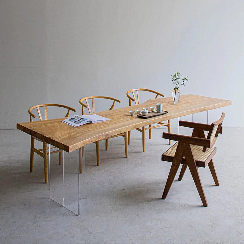 Solid Wood Writing Desk Natural Office Desk with Acrylic Legs , 29.53" Tall