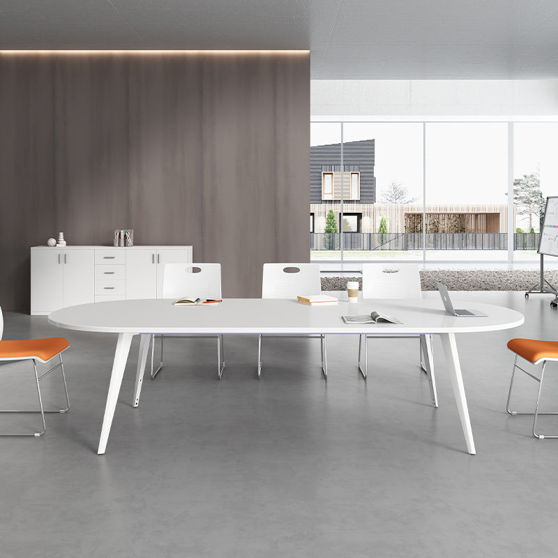 Contemporary Wooden Writing Desk White Oval Office Desk for Office Clearhalo 'furn' 'furn_office_desk' 'Furniture' 'Office Desks' 'Office Furniture' 'office_desk' 6892808