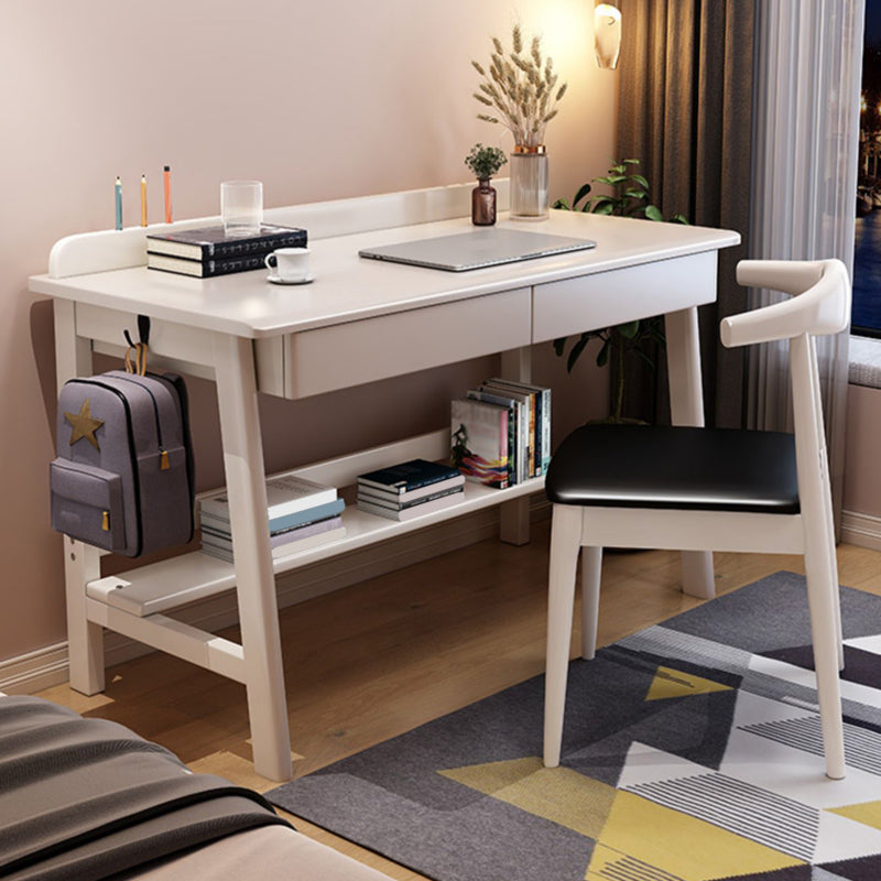 2 laden schrijven bureau rechthoekig gevormde kantoorbureau in wit/natuurlijk/bruin