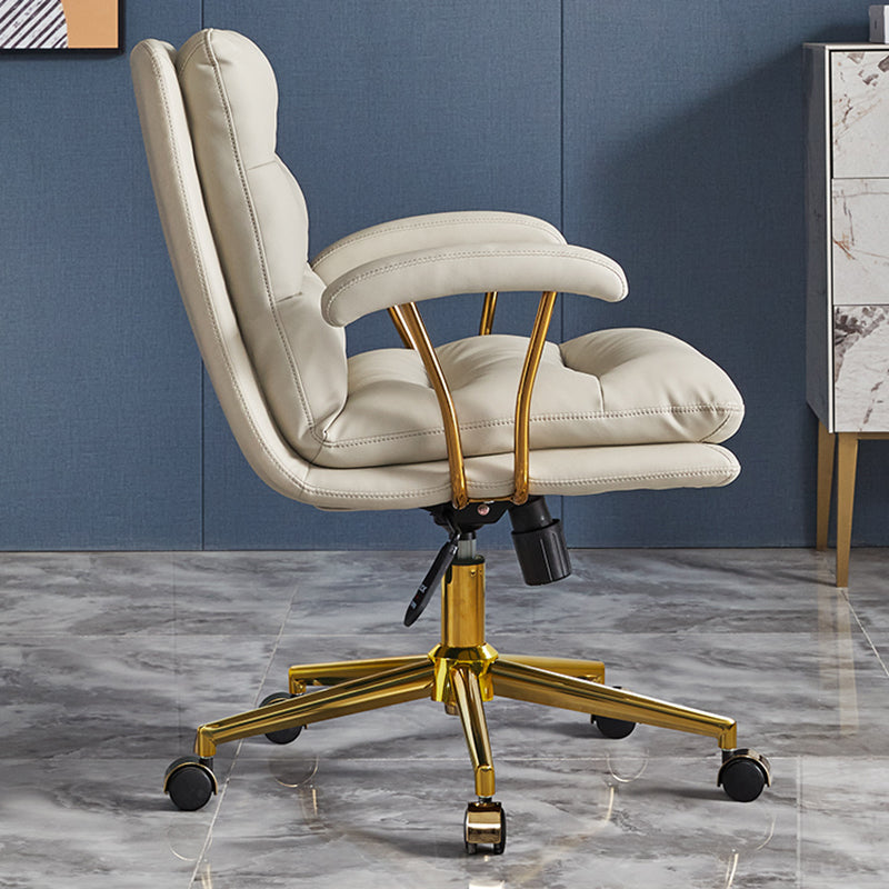 Adjustable Seat Height Office Chair Modern Mid-Back Arm Chair with Wheels Grey Genuine Leather 1 Piece Clearhalo 'furn' 'furn_office_chair' 'Furniture' 'Office Chairs' 'Office Furniture' 'office_chair' 6894153