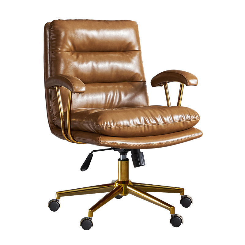 Adjustable Seat Height Office Chair Modern Mid-Back Arm Chair with Wheels Brown 1 Piece Clearhalo 'furn' 'furn_office_chair' 'Furniture' 'Office Chairs' 'Office Furniture' 'office_chair' 6894156