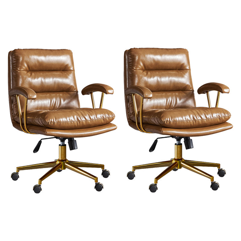 Adjustable Seat Height Office Chair Modern Mid-Back Arm Chair with Wheels Brown 2 Piece Set Clearhalo 'furn' 'furn_office_chair' 'Furniture' 'Office Chairs' 'Office Furniture' 'office_chair' 6894159