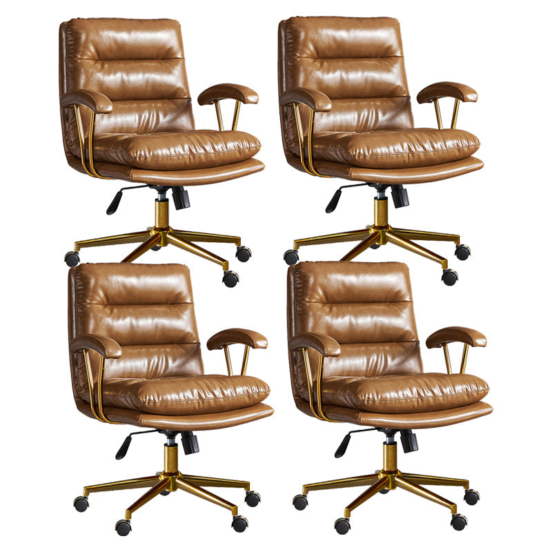 Adjustable Seat Height Office Chair Modern Mid-Back Arm Chair with Wheels Brown 4 Piece Set Clearhalo 'furn' 'furn_office_chair' 'Furniture' 'Office Chairs' 'Office Furniture' 'office_chair' 6894160