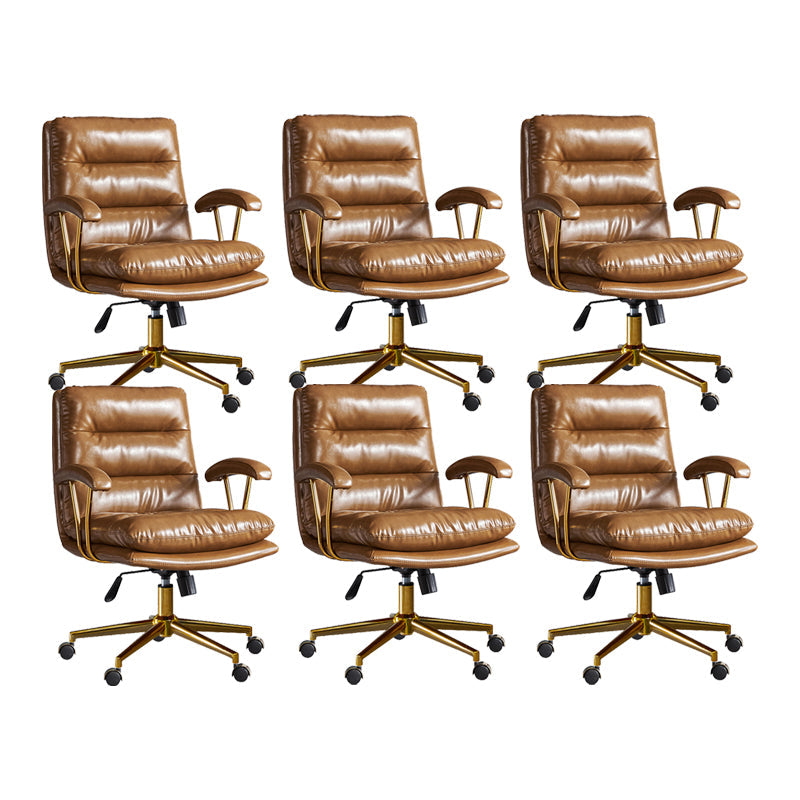 Adjustable Seat Height Office Chair Modern Mid-Back Arm Chair with Wheels Brown 6 Piece Set Clearhalo 'furn' 'furn_office_chair' 'Furniture' 'Office Chairs' 'Office Furniture' 'office_chair' 6894163