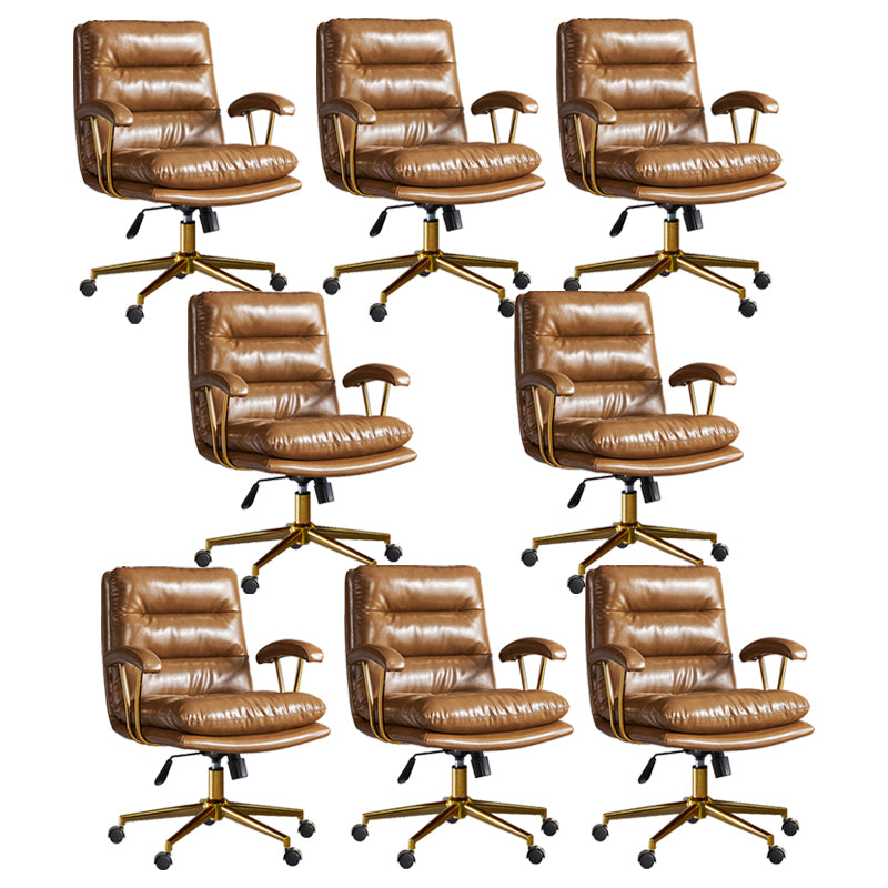Adjustable Seat Height Office Chair Modern Mid-Back Arm Chair with Wheels Brown 8 Piece Set Clearhalo 'furn' 'furn_office_chair' 'Furniture' 'Office Chairs' 'Office Furniture' 'office_chair' 6894165