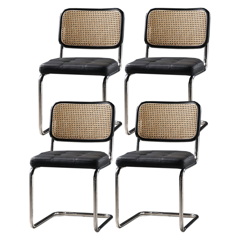 Contemporary Office Chair No Wheels Low Back Desk Chair without Arm Black 4 Piece Set Clearhalo 'furn' 'furn_office_chair' 'Furniture' 'Office Chairs' 'Office Furniture' 'office_chair' 6894176