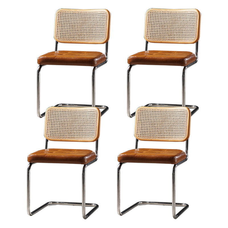 Contemporary Office Chair No Wheels Low Back Desk Chair without Arm Brown 4 Piece Set Clearhalo 'furn' 'furn_office_chair' 'Furniture' 'Office Chairs' 'Office Furniture' 'office_chair' 6894187
