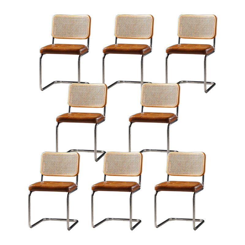 Contemporary Office Chair No Wheels Low Back Desk Chair without Arm Brown 8 Piece Set Clearhalo 'furn' 'furn_office_chair' 'Furniture' 'Office Chairs' 'Office Furniture' 'office_chair' 6894190