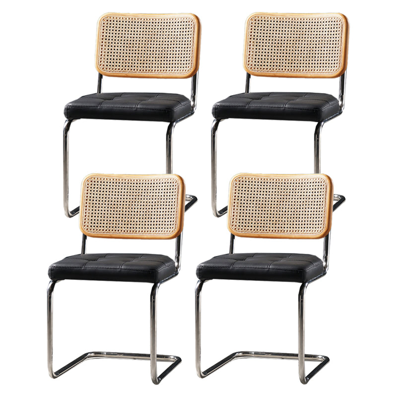 Contemporary Office Chair No Wheels Low Back Desk Chair without Arm Brown-Black 4 Piece Set Clearhalo 'furn' 'furn_office_chair' 'Furniture' 'Office Chairs' 'Office Furniture' 'office_chair' 6894193