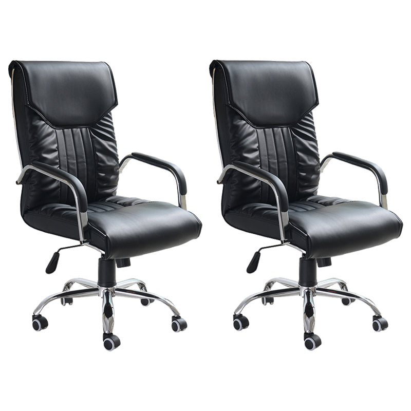 Adjustable Seat Height Office Chair Modern High Back Fixed Arm Chair with Wheels Black 2 Piece Set Clearhalo 'furn' 'furn_office_chair' 'Furniture' 'Office Chairs' 'Office Furniture' 'office_chair' 6894226