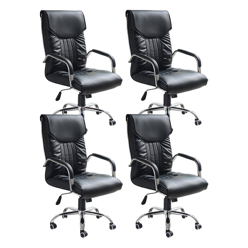 Adjustable Seat Height Office Chair Modern High Back Fixed Arm Chair with Wheels Black 4 Piece Set Clearhalo 'furn' 'furn_office_chair' 'Furniture' 'Office Chairs' 'Office Furniture' 'office_chair' 6894227