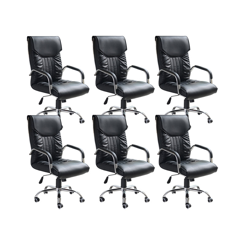Adjustable Seat Height Office Chair Modern High Back Fixed Arm Chair with Wheels Black 6 Piece Set Clearhalo 'furn' 'furn_office_chair' 'Furniture' 'Office Chairs' 'Office Furniture' 'office_chair' 6894229