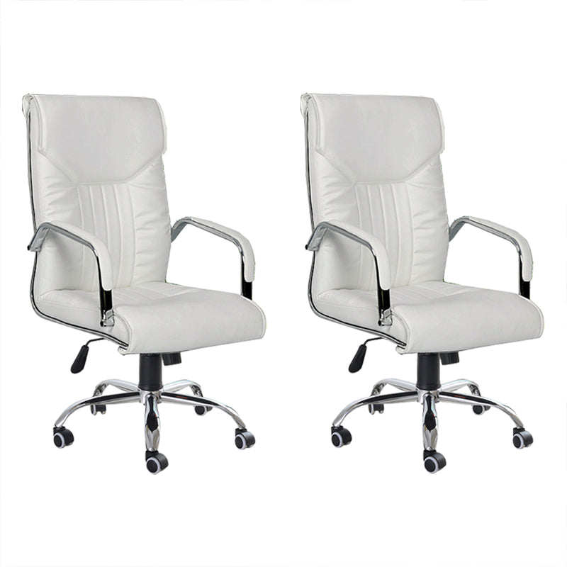 Adjustable Seat Height Office Chair Modern High Back Fixed Arm Chair with Wheels White 2 Piece Set Clearhalo 'furn' 'furn_office_chair' 'Furniture' 'Office Chairs' 'Office Furniture' 'office_chair' 6894233