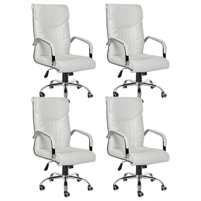 Adjustable Seat Height Office Chair Modern High Back Fixed Arm Chair with Wheels White 4 Piece Set Clearhalo 'furn' 'furn_office_chair' 'Furniture' 'Office Chairs' 'Office Furniture' 'office_chair' 6894236