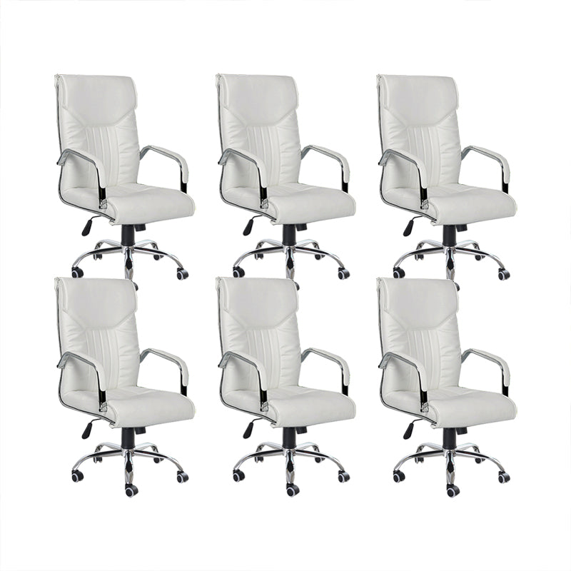 Adjustable Seat Height Office Chair Modern High Back Fixed Arm Chair with Wheels White 6 Piece Set Clearhalo 'furn' 'furn_office_chair' 'Furniture' 'Office Chairs' 'Office Furniture' 'office_chair' 6894238