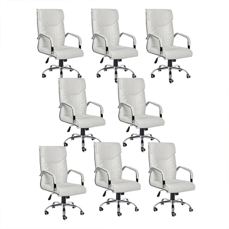 Adjustable Seat Height Office Chair Modern High Back Fixed Arm Chair with Wheels White 8 Piece Set Clearhalo 'furn' 'furn_office_chair' 'Furniture' 'Office Chairs' 'Office Furniture' 'office_chair' 6894239
