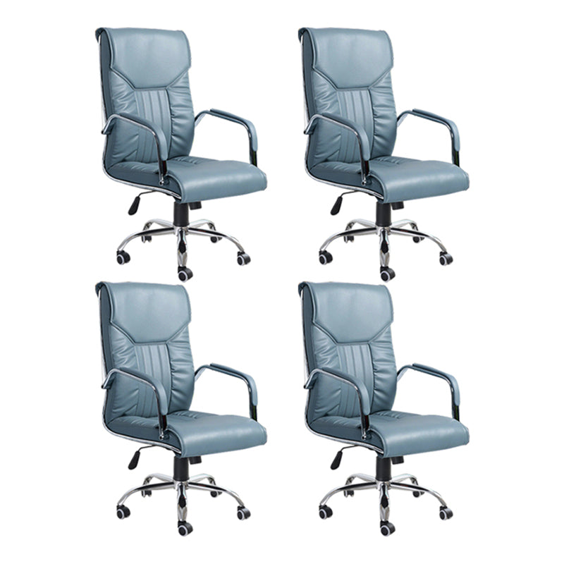 Adjustable Seat Height Office Chair Modern High Back Fixed Arm Chair with Wheels Blue 4 Piece Set Clearhalo 'furn' 'furn_office_chair' 'Furniture' 'Office Chairs' 'Office Furniture' 'office_chair' 6894244