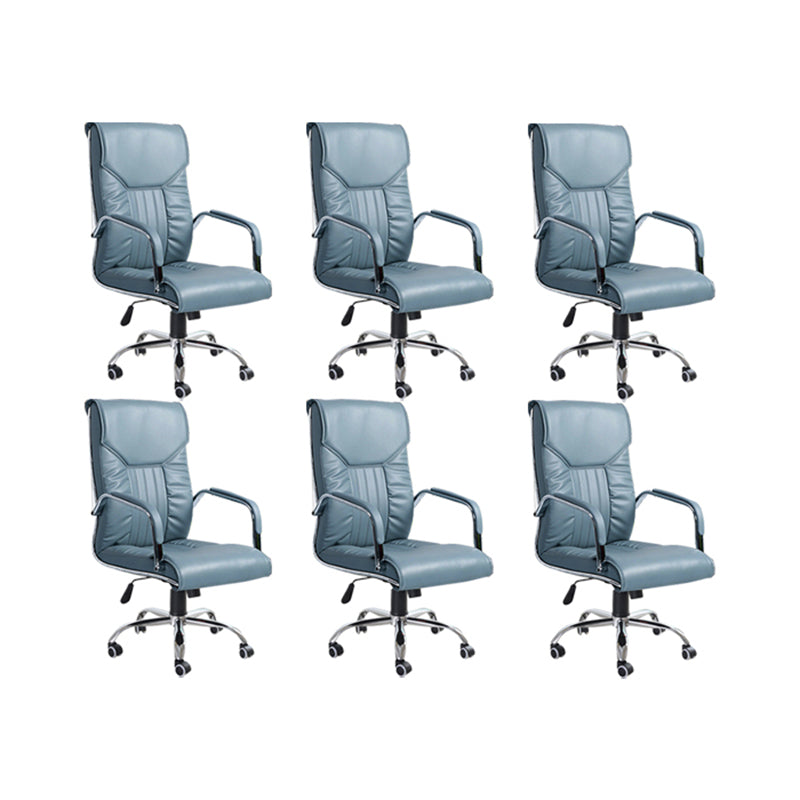 Adjustable Seat Height Office Chair Modern High Back Fixed Arm Chair with Wheels Blue 6 Piece Set Clearhalo 'furn' 'furn_office_chair' 'Furniture' 'Office Chairs' 'Office Furniture' 'office_chair' 6894245