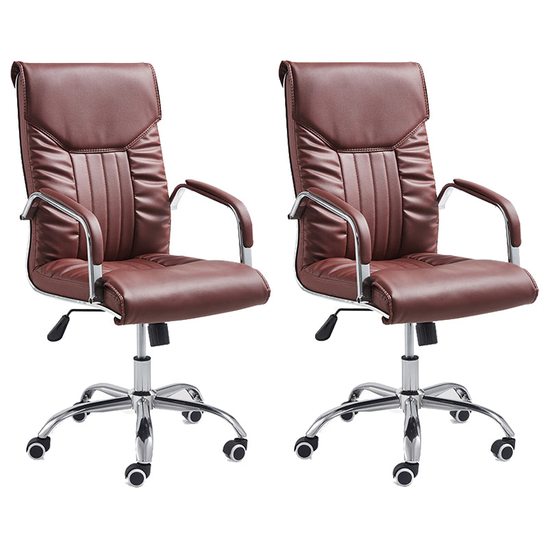 Adjustable Seat Height Office Chair Modern High Back Fixed Arm Chair with Wheels Red Brown 2 Piece Set Clearhalo 'furn' 'furn_office_chair' 'Furniture' 'Office Chairs' 'Office Furniture' 'office_chair' 6894248