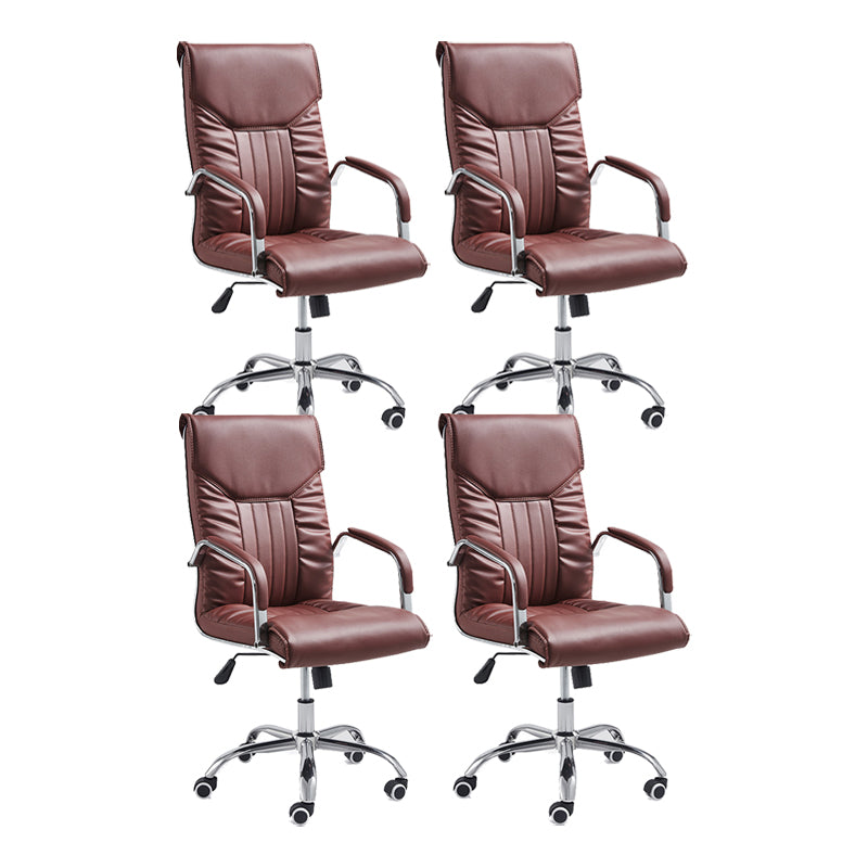 Adjustable Seat Height Office Chair Modern High Back Fixed Arm Chair with Wheels Red Brown 4 Piece Set Clearhalo 'furn' 'furn_office_chair' 'Furniture' 'Office Chairs' 'Office Furniture' 'office_chair' 6894249