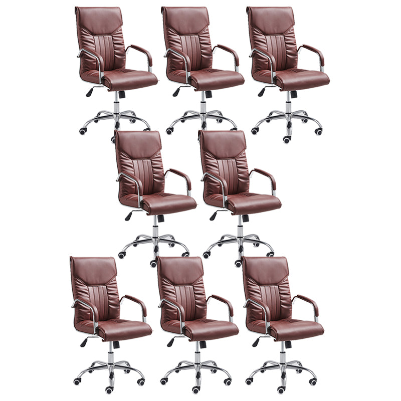 Adjustable Seat Height Office Chair Modern High Back Fixed Arm Chair with Wheels Red Brown 8 Piece Set Clearhalo 'furn' 'furn_office_chair' 'Furniture' 'Office Chairs' 'Office Furniture' 'office_chair' 6894251