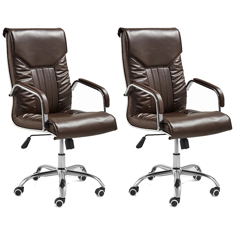 Adjustable Seat Height Office Chair Modern High Back Fixed Arm Chair with Wheels Brown 2 Piece Set Clearhalo 'furn' 'furn_office_chair' 'Furniture' 'Office Chairs' 'Office Furniture' 'office_chair' 6894253