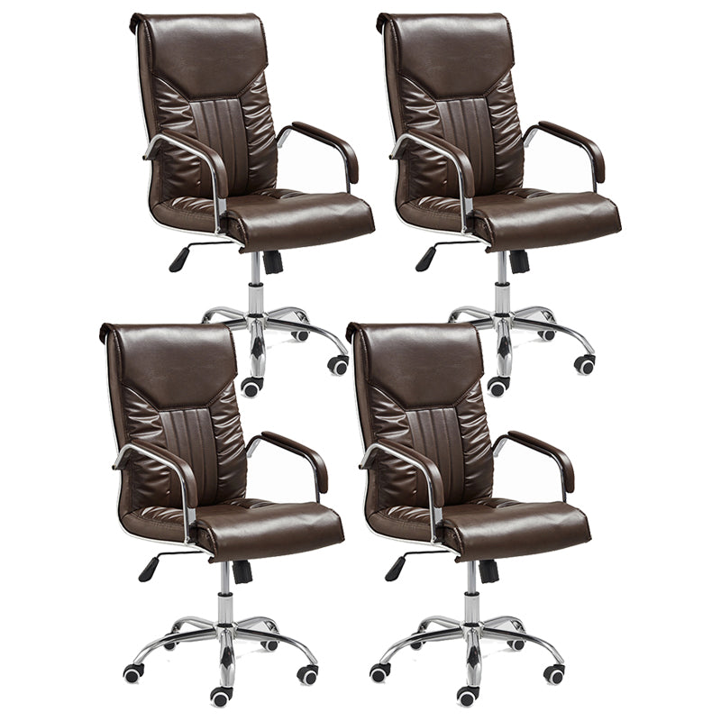 Adjustable Seat Height Office Chair Modern High Back Fixed Arm Chair with Wheels Brown 4 Piece Set Clearhalo 'furn' 'furn_office_chair' 'Furniture' 'Office Chairs' 'Office Furniture' 'office_chair' 6894254